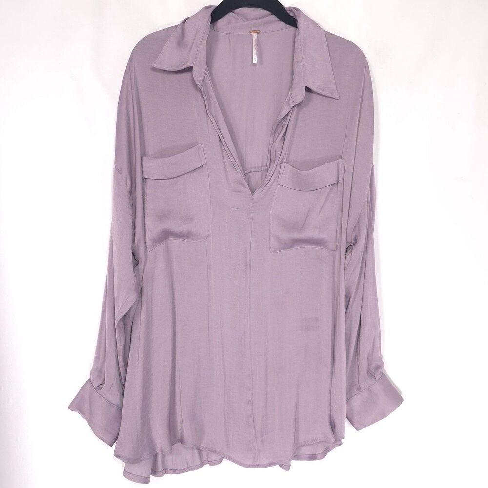 Free People Starry Dreams Long Sleeve Pullover Tunic Top Shirt Blouse Lilac M